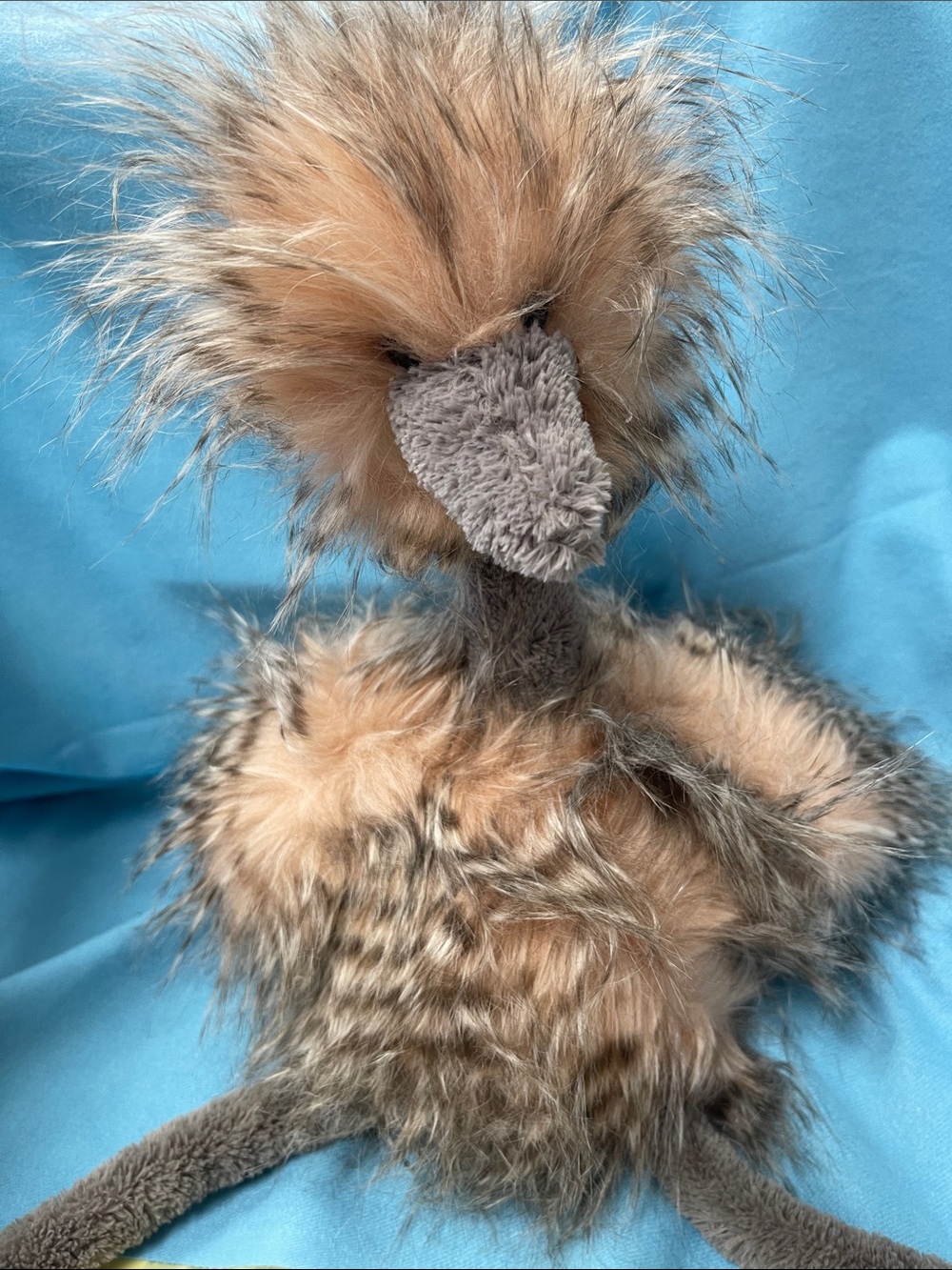 Jellycat Brown and Gray Fluffy Faux-Fur Bird